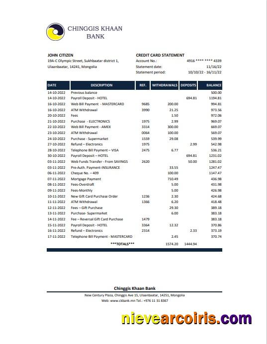 Mongolia Chinggis Khaan bank Excel and PDF